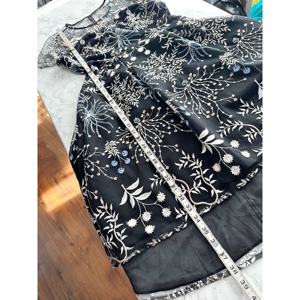Adrianna Papell Formal Navy Mesh Floral Embroidered Fit & Flare Dress Size 4 - Picture 8 of 14